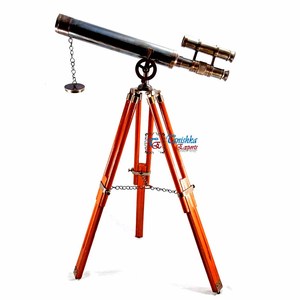 Moderno latón antiguo madera Art Deco diseño de doble barril soporte de trípode ajustable coleccionable Vintage observación de aves al aire libre - Product Image 2