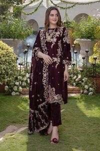 TRAVAIL DE BRODERIE ÉLÉGANTE INDIEN/PAKISTANI SUR KURTA, PANTALON AVEC ROBE DUPATTA LOURDE POUR robe de fête pour fête/mariage = 2023 - Product Image 2