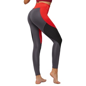 Leggings de yoga en maille pour femmes, pantalons de course à taille haute rouge et gris, pantalons d'entraînement sportifs respirants et extensibles - Product Image 5