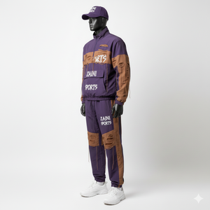 Conjunto de Chaqueta Cortavientos Premium de Talla Grande, Color Morado Marrón, Tela con Paneles Desgastados y Bordado, Logotipo Personalizado - Product Image 5