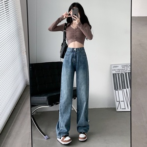 Trendy High-<b>Waisted</b> Wide Leg Jeans for Women - Stylish Denim Pants for Casual and Fashionable Outfits - Product Image 4