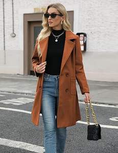 Veste de moto d'été pour femme, mi-longue, en laine mélangée, unie, respirante, épaisse, couleur camel, à double boutonnage, col à revers, chaude - Product Image 5