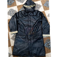 Vente en gros de trench-coat long à capuche en cuir de mouton véritable personnalisé manteau d'hiver pour homme doublure en fourrure veste surdimensionnée à la mode faite à la main
