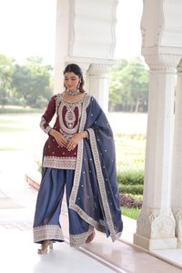 ชุดชาราราแบบดั้งเดิมของอินเดีย ปี 2026 สำหรับงานแต่งงาน ออกแบบโดยดีไซเนอร์ สำหรับผู้หญิง ตกแต่งด้วยงานปักเลื่อม เหมาะสำหรับงานแต่งงานและงานเลี้ยง - Product Image 3