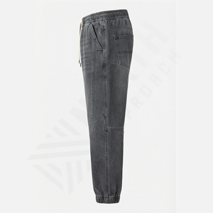 New Men's Fashionable Denim Trousers <b>Elastic</b> Bottom Casual <b>Jeans</b> High Quality 100% Organic Cotton Stylish Pants Wholesale - Product Image 3