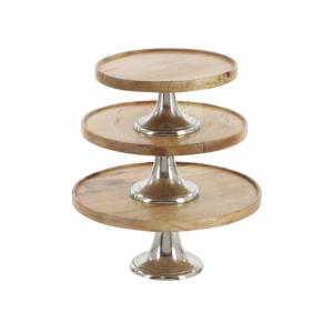 Placa de pastel redonda de madera personalizada y base de metal, Juego de 3 soportes de pastel de alta calidad de metal y madera, soporte de pastel de tamaño personalizado - Product Image 1