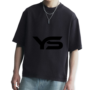 เสื้อยืดผ้าฝ้ายน้ำหนักเบาสำหรับผู้ชายเสื้อผ้าแนวสตรีทวินเทจสีดำขนาดพลัสไซส์220ย้อมสีธรรมดา - Product Image 3