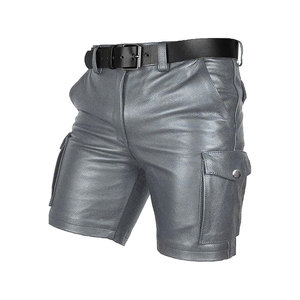 Shorts pour hommes en cuir véritable, nouveau design, couleur unie, coupe ajustée, haute qualité, imperméable, coupe-vent, respirant, écologique, non tissé - Product Image 3