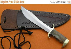 Cuchillo Bowie de caza de acero inoxidable hecho a mano con mango de madera, cuchillos para acampar y supervivencia. - Product Image 3