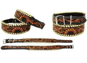 ปลอกคอสุนัขหนังแท้ลายดอกทานตะวันทำมือมีหลายหน้าที่น้ำหนักเบาบุนวมนุ่มพับได้แกะสลักตามต้องการขนาด XL - Product Image 2