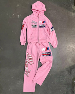 Chándales de algodón lavados con ácido para hombre, parche bordado personalizado con logotipo, chándales gruesos con cremallera, conjuntos de sudaderas con capucha y pantalones de chándal - Product Image 1