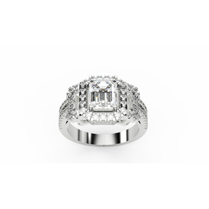 Anillo fino de oro amarillo de 14 quilates con diamante de corte esmeralda Diamantes de Halo chapados en rodio Certificado IGI Número de patrón WA16 - Product Image 3