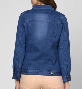 Chaqueta vaquera abotonada para mujer, chaqueta vaquera informal elegante para mujer, mezcla de algodón, abrigo vaquero azul clásico con bolsillos con solapa en el pecho - Product Image 5