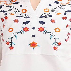 Top de verano para mujer, cuello mandarín bordado, mangas con puños completos, decoración de encaje, método de tejido para ropa informal de oficina - Product Image 6