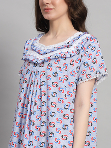 Chemise de nuit en dentelle 100% coton pour femmes, manches courtes, longueur totale, tissu respirant, imprimé floral au col, élégante, printemps automne - Product Image 6