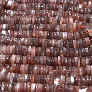 Perles en forme de pneu lisse en pierre de lune en chocolat naturel 16 pouces Heishi disque pneu perles de pierres précieuses pour la fabrication de collier et bracelet - Product Image 4