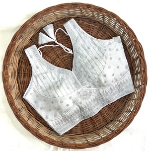 Blusa moderna con cuello en V y patrón bordado, lámina de hilo con lentejuelas, trabajo bordado, diseño tejido a la moda para bodas - Product Image 3