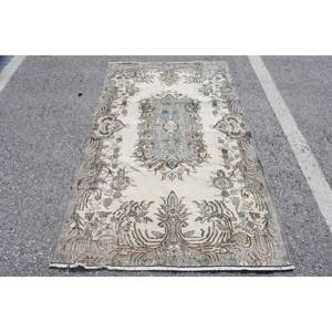 Tapis Vintage en Laine Beige Marron Patchwork Design Grand Rectangle de 4.1X6.6 pieds pour Salon Chambre 10mm d'épaisseur avec Support en Latex - Product Image 1