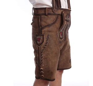 Oktoberfest 2025 bavarois Vintage cuir court Lederhosen pour hommes traditionnel authentique tenue allemande marron - Product Image 2