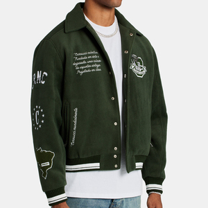 แจ็กเก็ตผ้ากำมะหยี่กำมะหยี่สำหรับผู้ชายผ้าขนสัตว์100% งานปักลายตัวอักษรสไตล์สตรีทงานตามสั่ง - Product Image 4