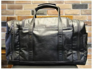 Bolsa de Viaje de Fin de Semana de Cuero con Cierre de Cremallera, Bolsa de Mano Resistente Negra para Hombre - Product Image 2