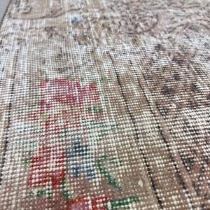 Turkish Vintage Rug, 1.7x4 ft Rug, <b>Brown</b> Red Solid <b>Wool</b> Rug - Product Image 5