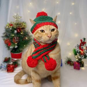 Conjunto de Gorro y Bufanda de Ganchillo para Gato, Estilo Navideño, para Fiestas, Disfraz para Mascotas - Product Image 6