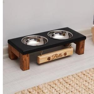 Bols pour chiens surélevés en bois de conception classique support de nourriture pour animaux de compagnie avec deux bols en acier inoxydable mangeoire pour animaux de compagnie surélevée support d'alimentation pour animaux de compagnie en bois - Product Image 6