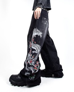 Moda de gran tamaño lavado Jeans hombres Y2K Hip-hop High Street Rock Vintage suelta pantalones de pierna ancha mujeres - Product Image 6