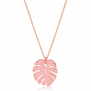 Collier avec pendentif en forme de feuille de palmier en émail rose, fabrication artisanale turque, vente en gros, bijoux en argent sterling 925 - Product Image 4