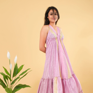 Robe longue en soie à dos nu style bohème, motif floral, impression sérigraphique durable, style de fête - Product Image 1