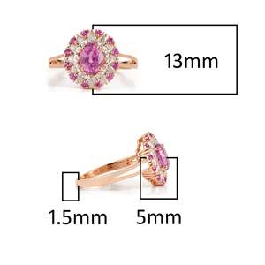 Bague de fiançailles en or 14 carats avec saphir rose naturel taille poire et halo, sertie à griffes, pour femme - Product Image 4