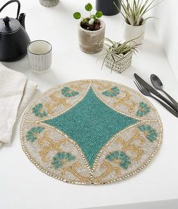 Handcrafted American Style Round <b>Beaded</b> <b>Placemats</b>/pads for Dining Table Wedding Christmas & Family Gatherings Made of Glass - Product Image 3