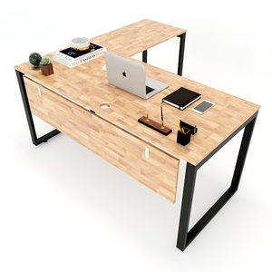 Escritorio Ejecutivo en Forma de L HBRT017, Diseño Minimalista de Lujo, Patas de Acero Ensambladas, Melamina, para Muebles de Oficina en Casa - Product Image 1