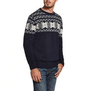 Maglione da Uomo Blu Navy Taglia Media Impermeabile con Motivo a Fiocchi di Neve 100% Cotone - Product Image 3