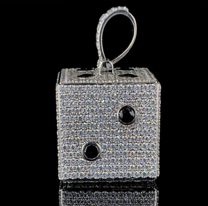 Colgante de Dados con Incrustaciones de Diamantes de Imitación en Plata 925, Estilo Hip Hop, Joyería de Lujo con Aspecto de Diamante, Estilo Urbano - Product Image 3