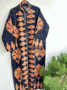 Veste de course tendance automne-hiver pour femmes, en velours fait main, broderie longue Suzani, réversible, respirante, taille unique - Product Image 6