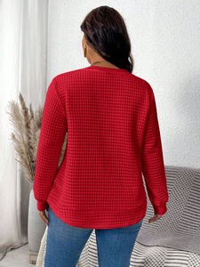 Sudadera personalizada para mujer, Sudadera de cuello redondo de poliéster de Color sólido, tejido de gofres grueso y cálido para mujer - Product Image 2