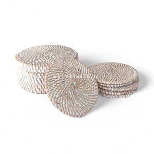 Handmade Bohemian Style Natural Rattan <b>Coaster</b> Set with Tray From Vietnam <b>for</b> Daily <b>Drink</b> Serving and Decorative Table Styling - Product Image 3