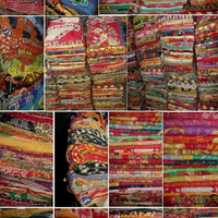 Couverture vintage indienne en patchwork Kantha faite à la main, lavable, douce, en vieux coton sari, couverture bangali matelassée, écologique, réversible, toutes saisons