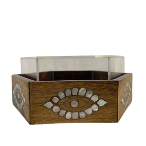 Arabian Style Eid <b>Ramadan</b> <b>Gifts</b> Acacia Wood Mother of Pearl Inlay <b>Box</b> with Acrylic Lid Cover Wooden MOP Trat Eye Shaped - Product Image 1