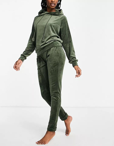 Ensemble de sport unisexe lourd avec logo personnalisé survêtement stylisé en velours uni fermeture éclair respirant Streetwear décontracté vêtements d'hiver solide - Product Image 1