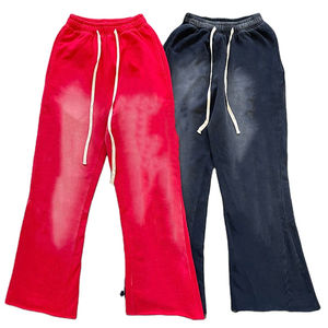 2025 Streetwear 100% algodón lavado ácido Flare pantalones de lana personalizado Puff estampado pierna ancha acampanado pantalones de chándal de peso pesado para hombres - Product Image 1