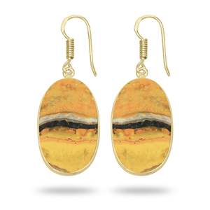 Pendientes con Forma de Gema Curativa Natural, Jaspe Abejorro, Chapado en Oro de 18K, Joyería Hecha a Mano para Mujer, Regalo para Fiesta - Product Image 3