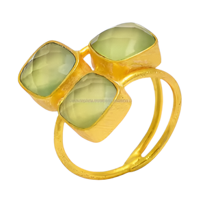 แหวนดีไซน์เนอร์ประดับพลอยเพรนไนต์และแคลเซโดนี ชุบทองบนเงินแท้ 925 สำหรับงานแต่งงานและวันครบรอบ - Product Image 2