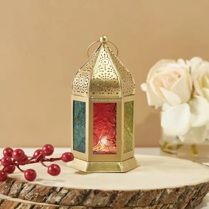 Latest Design Mini Moroccan Hanging Metal Gold <b>Lanterns</b> With Colored Glass Home and Wedding Decor Floor <b>Lanterns</b> - Product Image 1