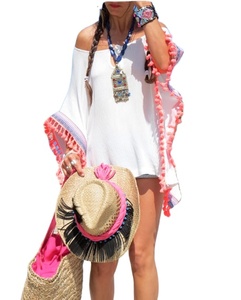 Mini robe à lacets élégante à épaules dénudées pour femmes Custom Designer Beach Wear Tassel Europe Style Casual Plain Dyed Natural - Product Image 1