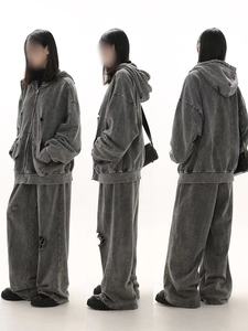 2025 Autumn Winter Distressed Zipper Washed Heavy Loose Retro <b>American</b> Trendy Top Versatile Couple Style ODM DDP Shipping - Product Image 5