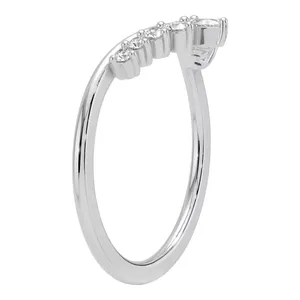 18K Solid Gold <b>Rhodium</b> Plated Chevron Diamond Engagement Wedding Band Pear and Round Cut Contour V-Shape Stacking <b>Ring</b> for Women - Product Image 4