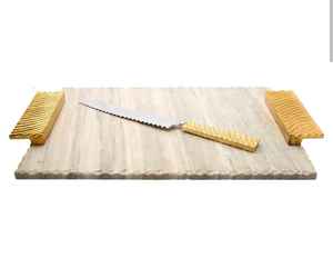 Plateau rectangulaire en bois personnalisé, moderne, en marbre blanc, or et argent, grand plateau à fromage avec couteau pour Noël, l'Aïd, le Ramadan, décoratif - Product Image 4